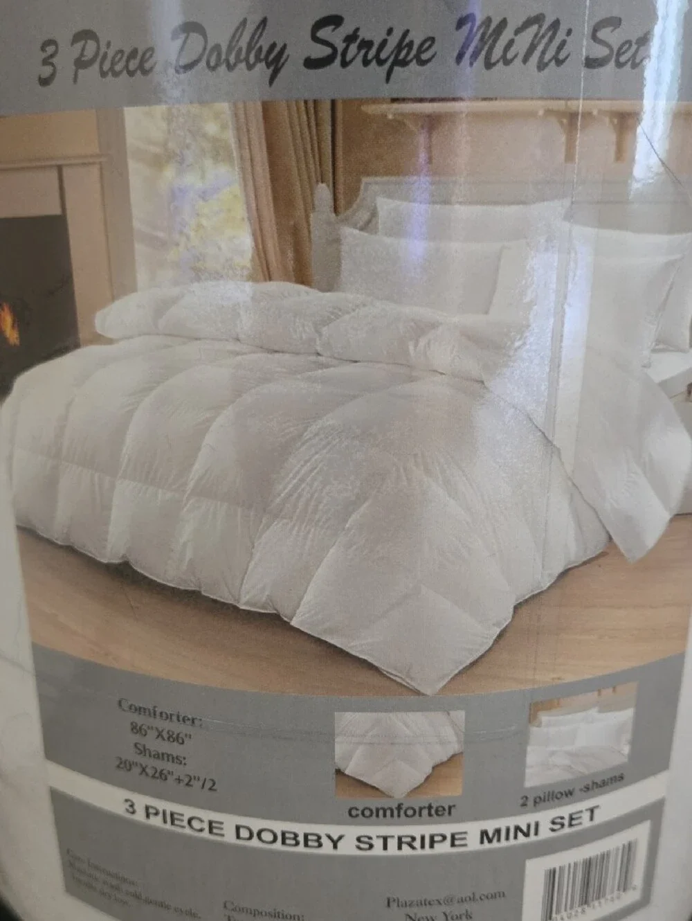 Queen White Dobby Stripe Comforter Set - Soft 3-Piece Set NWT